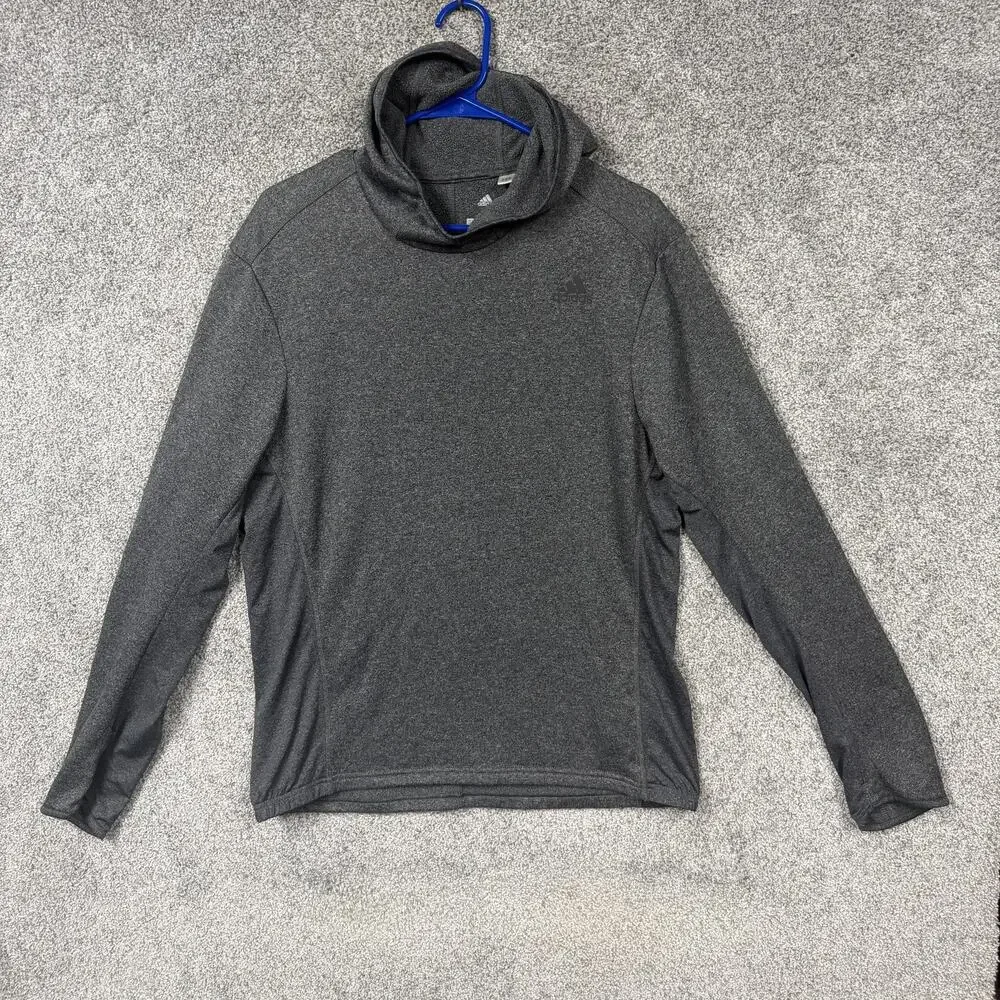 Adidas Energy Running Hoodie Mens L Gray Climalite Funnel Neck Fleece Athletic